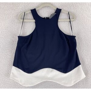 Sunday in Brooklyn Tank Top Womens Size XL Blue White Colorblock Scalloped Hem
